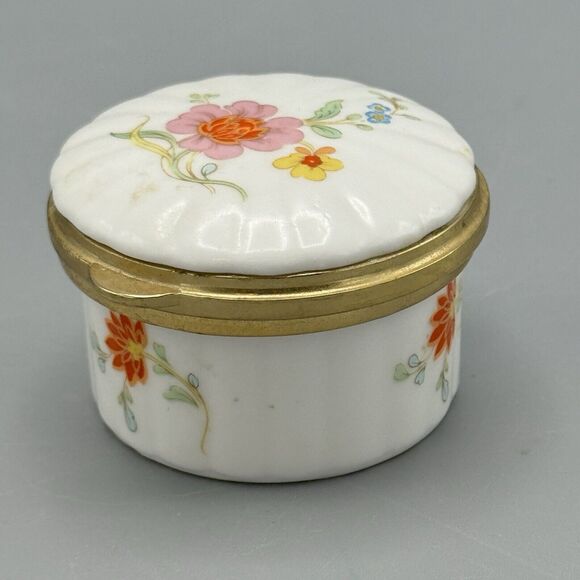 Vtg Hammersley Round Floral Hinged Trinket Pill Box Fine Bone China England Glam - Picture 15 of 15